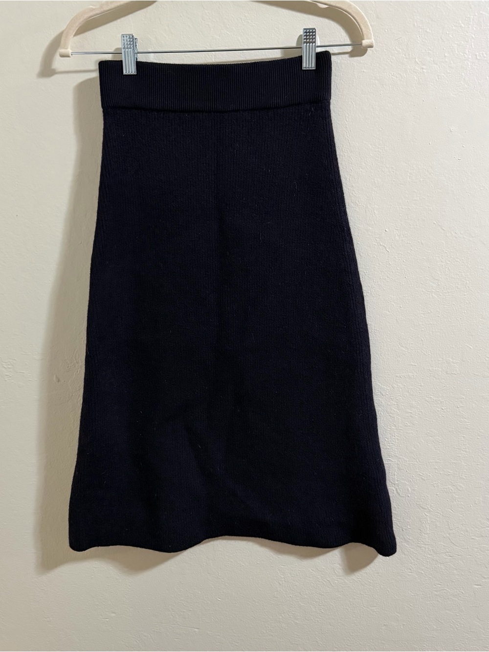 Sézane Naelle Midi Skirt | Dark Navy  Ribbed Knit | Size Small wool blend